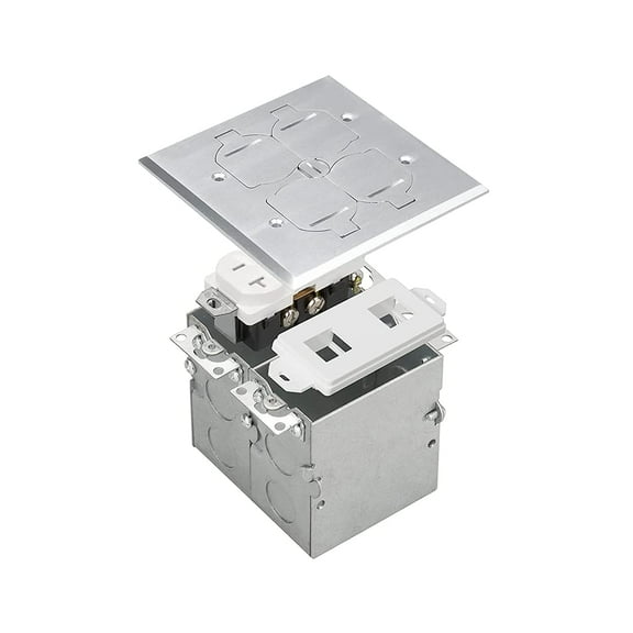 SELECT Lighting SLFB-2G-TR20-LV-NI 20A Receptacle Outlets,Tamper Resistant Electrical Floor Box with Flip Lid and Nickel Plated Brass Cover,Retractable Recessed Socket for Kitchen,Countertops & Floor