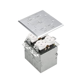 SELECT Lighting SLFB-2G-TR20-NI 20A Receptacle Outlets, Tamper Resistant Electrical Floor Box with Flip Lid and Nickel Plated Brass Cover, Retractable Recessed Socket for Kitchen, Countertops & Floor