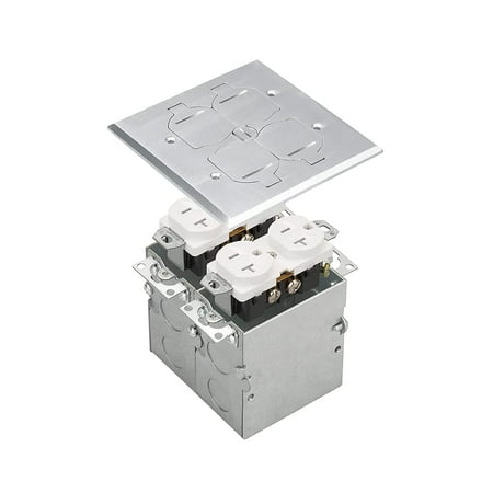 SELECT Lighting SLFB-2G-TR20-NI 20A Receptacle Outlets, Tamper Resistant Electrical Floor Box with Flip Lid and Nickel Plated Brass Cover, Retractable Recessed Socket for Kitchen, Countertops & Floor