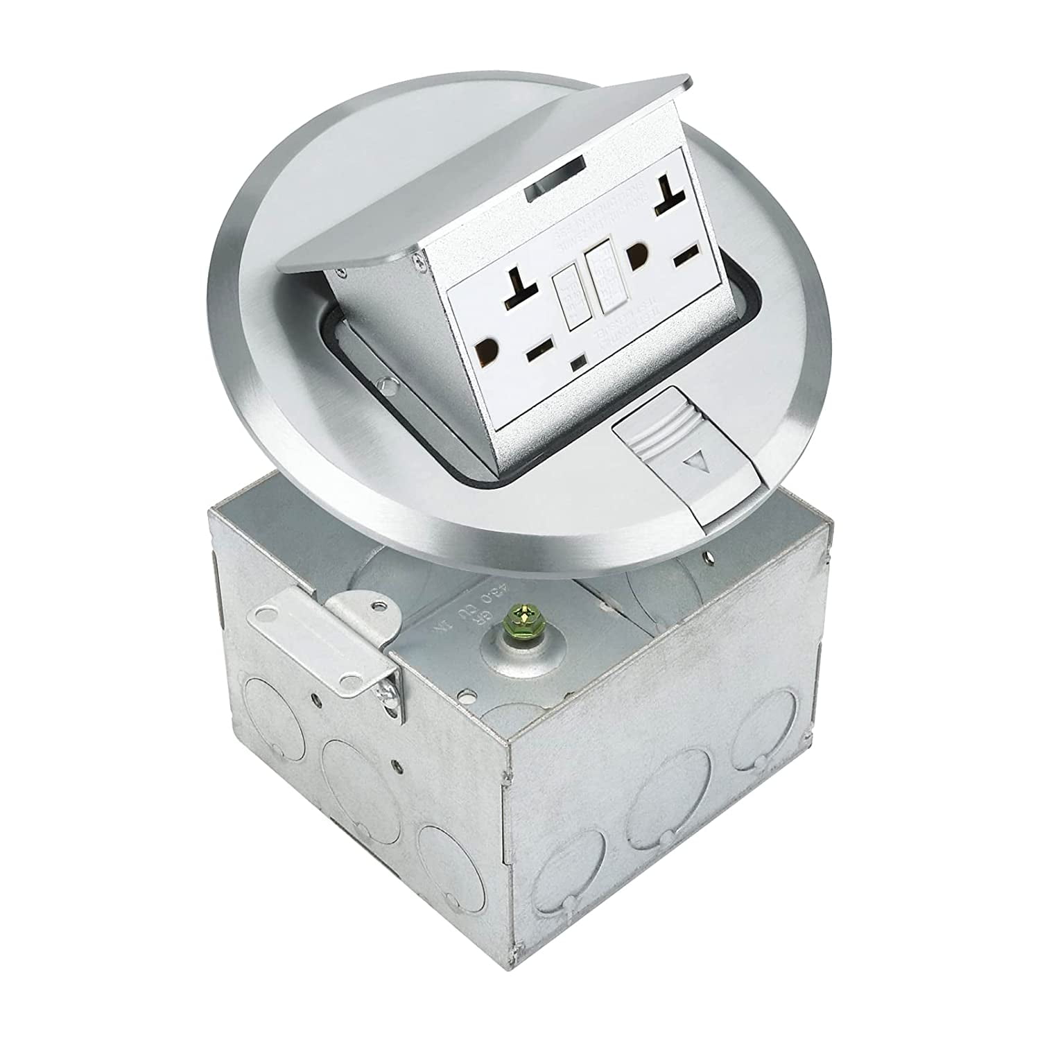SELECT Lighting SLFB-PU-GFCI-NI 20A Pop Up USB Outlet Receptacles, GFCI Tamper Resistant Round Electrical Floor Box with Nickel Plated Brass Cover, Retractable Recessed Socket for Countertops & Floor