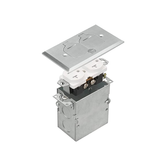 SELECT Lighting SLFB-TR20-NI 20A Receptacle Outlets, Tamper Resistant Electrical Floor Box with Flip Lid and Nickel Plated Brass Cover, Retractable Recessed Socket for Kitchen, Countertops & Floors