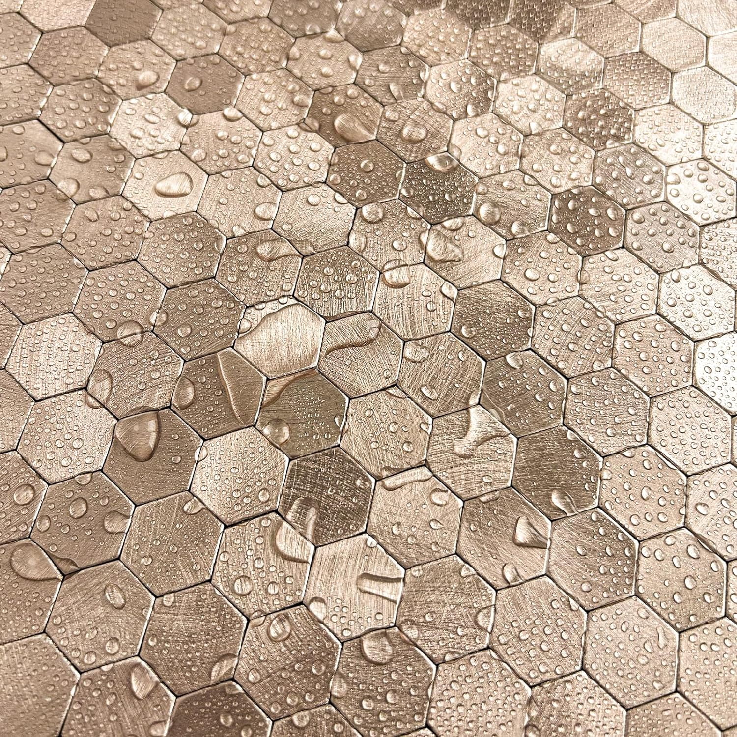 SELECT 5 Pack Hexagon Peel and Stick Backsplash Tiles, Self Adhesive Metal Backsplash Stick On Aluminum Tiles for Kitchen Bathroom, 12” x 12” Wall Tiles w/10 Edge Pieces, Brushed Gold
