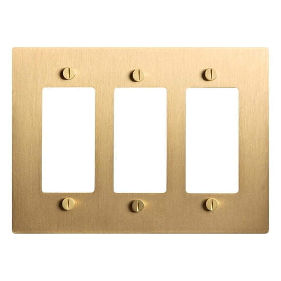 SELECT 3-Gang Solid Brass Wall Plate Cover, Satin Brass Finish, Electrical Receptacle Outlet Faceplate, GFI/Rocker Decorator Light Switch Cover