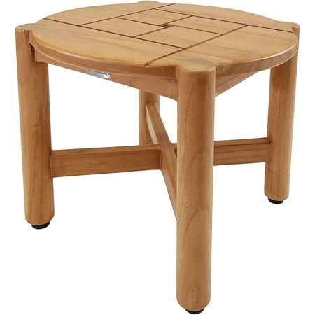 Select Solid Teak Round Shower/Bath Foot Stool, Teak Foot Rest for Shaving Legs, Teak Round Table for Indoor & Outdoor, Teak Accent Table, ST-52