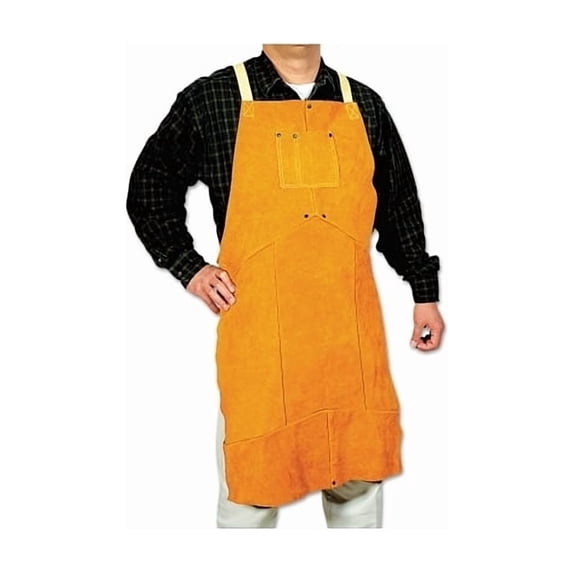 Select Split Cowhide Leather Bib Apron, 24 in W x 48 in L, Golden Brown