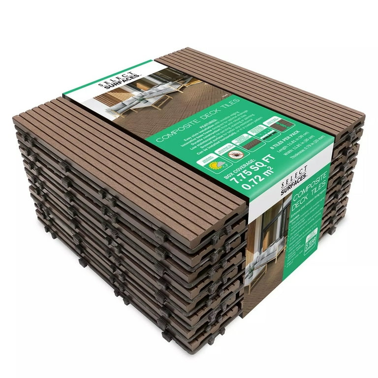 Select Surfaces Outdoor Patio Composite Deck Tiles Cedar 11.81
