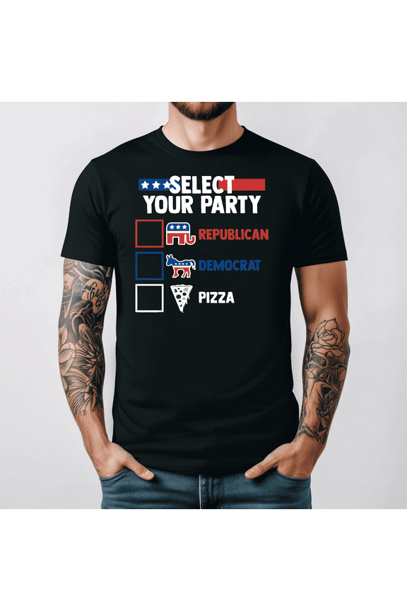 Select Your Party Republican Democrat Pizza Funny Election Humor Tee V14847,for men and women up to 5XL