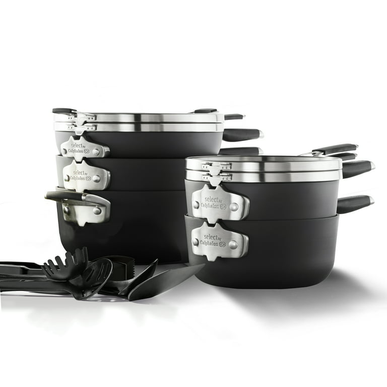 Calphalon Select Space Saving 3-Piece Hard-Anodized Aluminum Nonstick  Cookware Set in Black 2058555 - The Home Depot