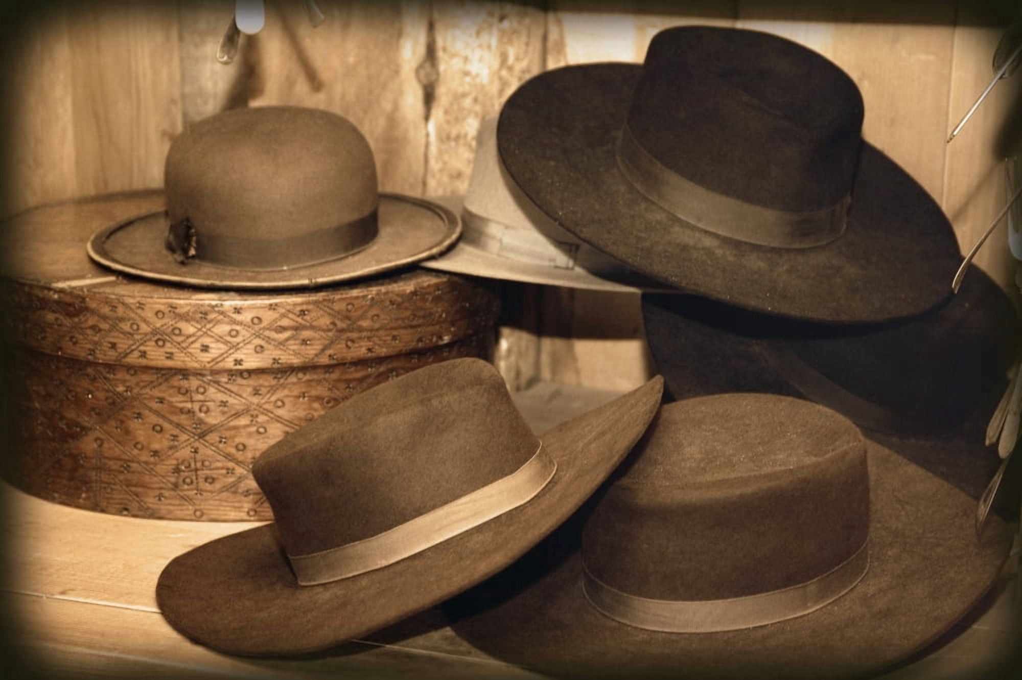 Selection Of Old-Fashioned Hats In Sepia Tones Canvas Art - Carson Ganci Design Pics (17 x 11)
