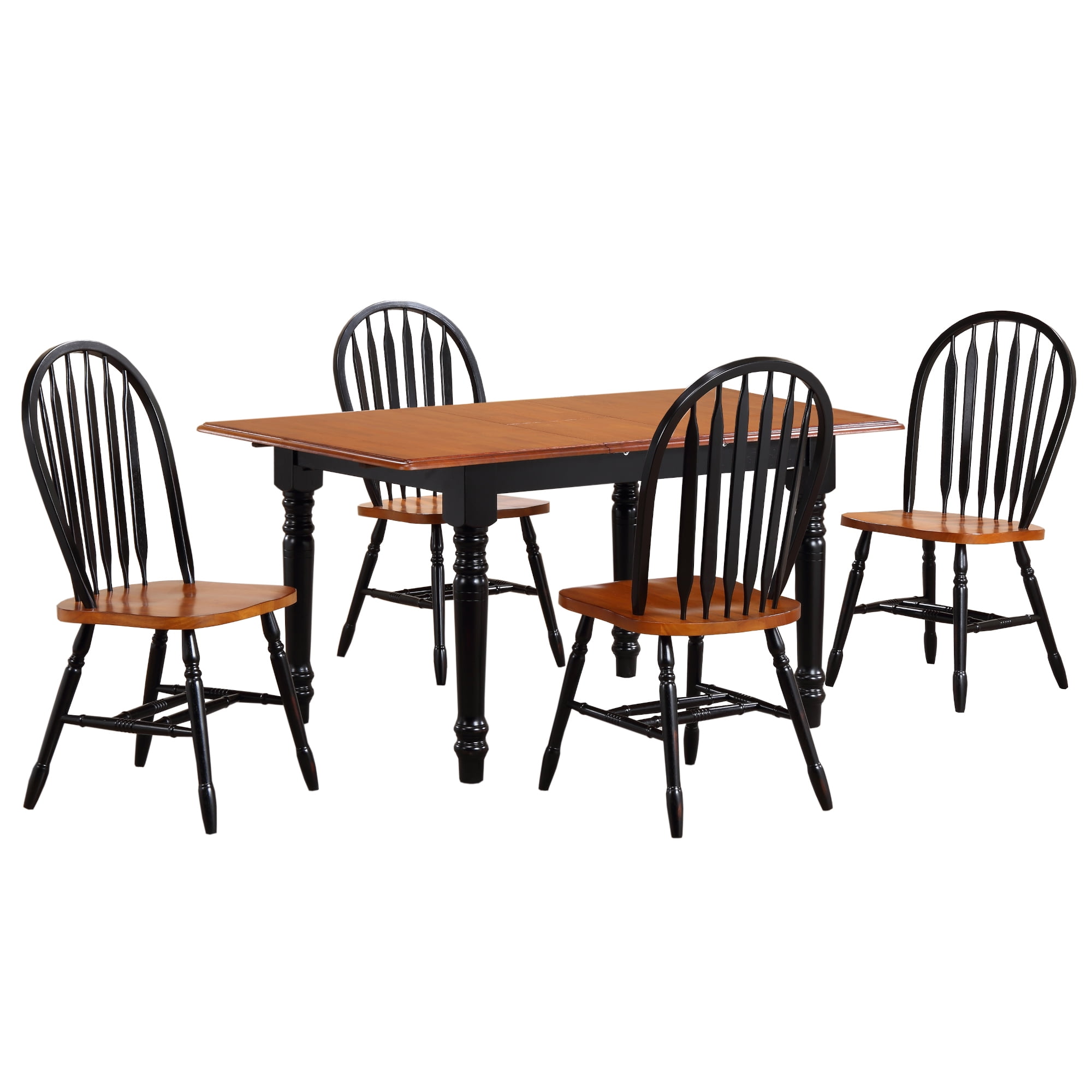 Antique Black and Cherry 60" Extendable Dining Set with Windsor Chairs