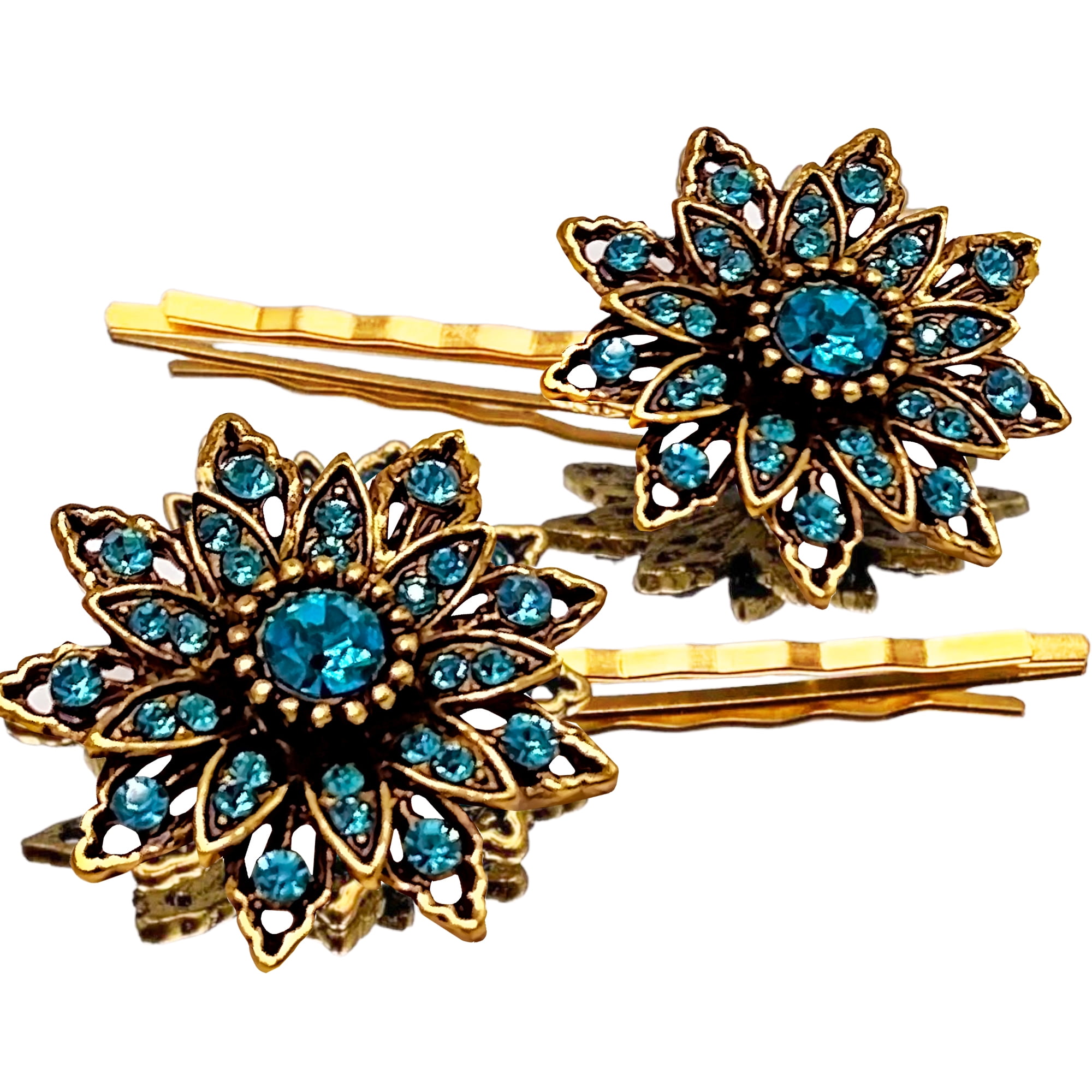 Selective Accents Sparkling Blue and Gold Hair Pin Set for Women