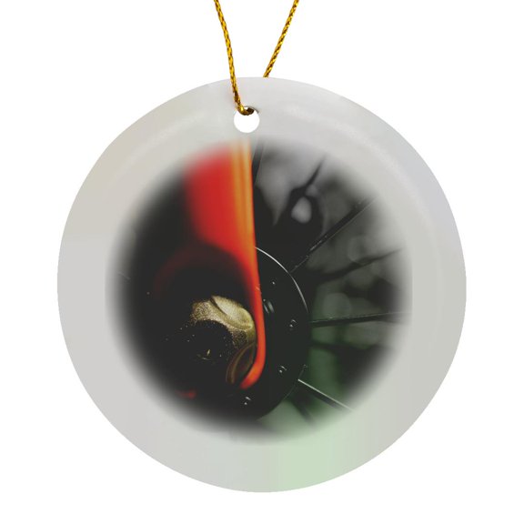 3drose, Selective Color Photograph of a Bicycle Wheel with a Bokeh Background., Circle Porcelain Ornament