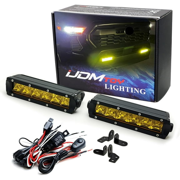 Selective Yellow Mini-SR LED Fog Pocket Light Kit For Toyota 2022-up Tundra/Sequoia, 24-up Tacoma, 4Runner, (2) 30W High Power CREE LED Light Bars, Mounting Brackets, Relay Wiring
