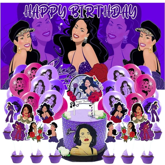Selena Birthday Party Decor Set - 5x2.3ft Themed Backdrop Banner, Latex Balloons & Cake Toppers Party Supplies