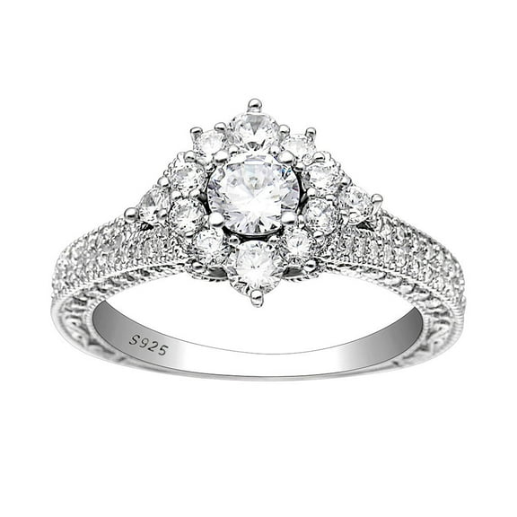 Selena Engagement Ring Sterling Silver Cz Cluster Womens Ginger Lyne Collection