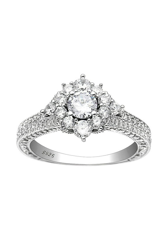 Selena Engagement Ring Sterling Silver Cz Cluster Womens Ginger Lyne Collection