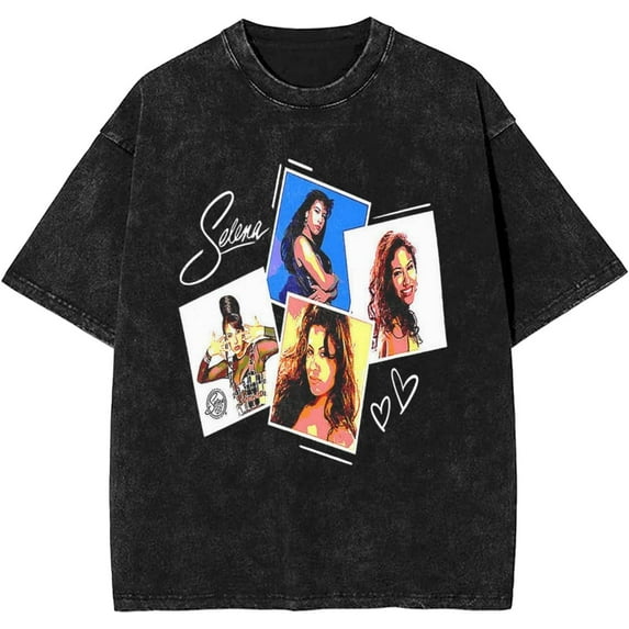 Selena Quintanilla Men's Shirt Music Vintage Graphic Drop Shoulder Washed Short Sleeve Cotton Oversize T-Shirt