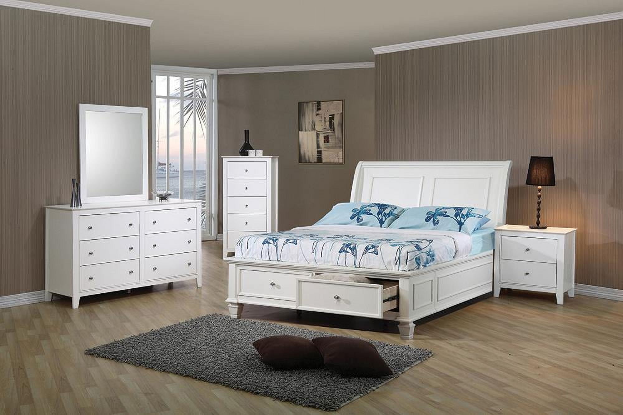 Full White Sleigh Bedroom Set with Storage Drawers