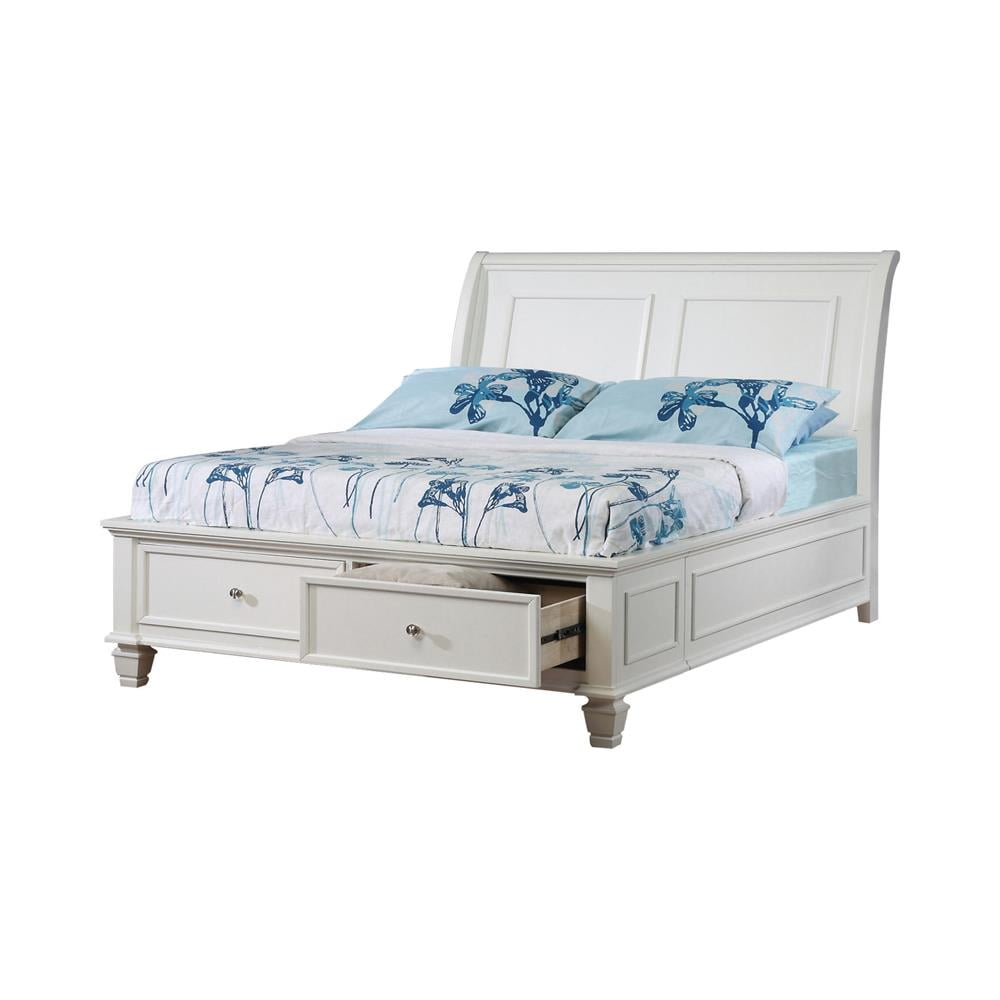 Cream White Twin Sleigh Bed with Storage Drawers