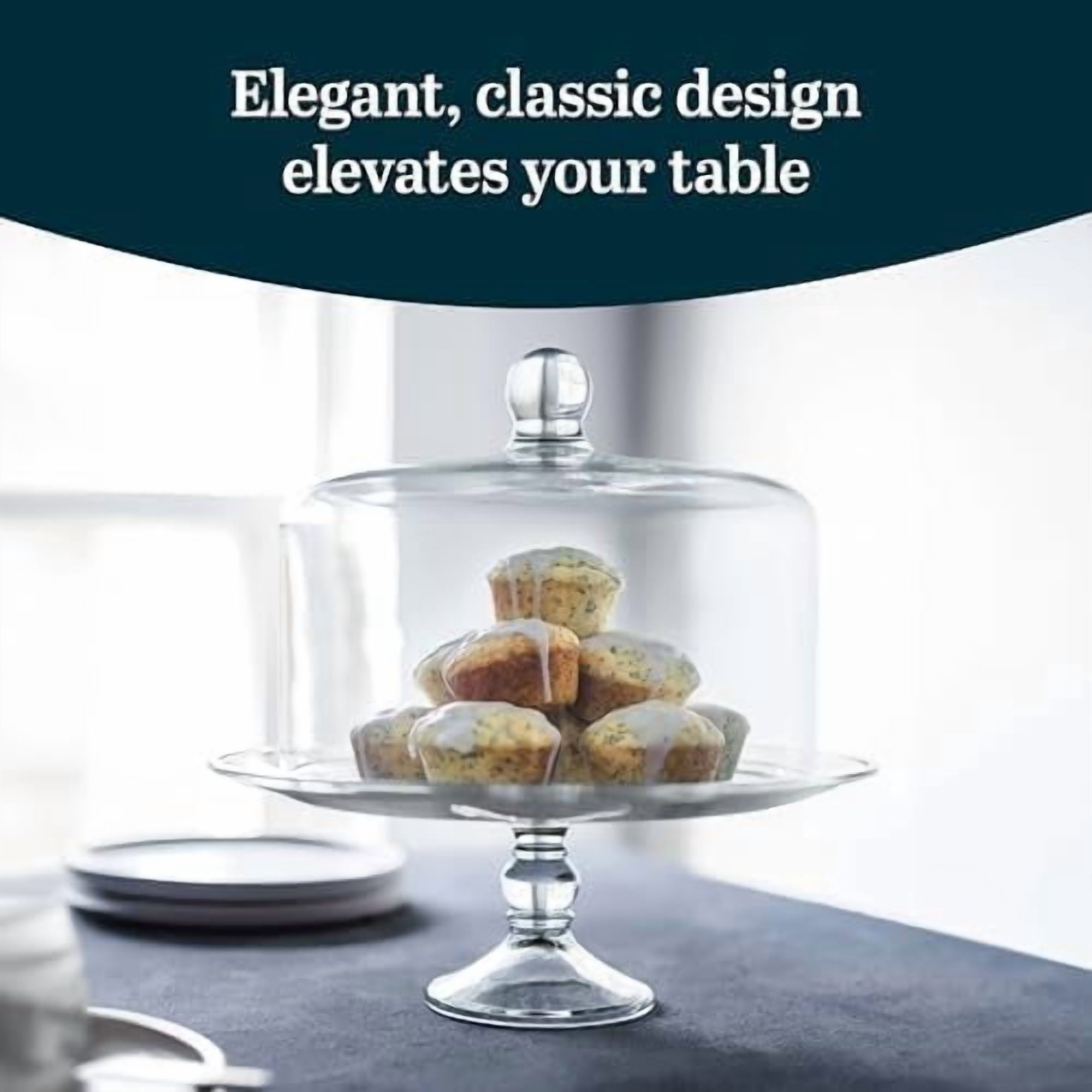 Selene Glass Cake Stand with Dome Lid, Elegant Curved Footed, Covered Cake Stand, Versatile Serving Dish for Variety of Desserts and More