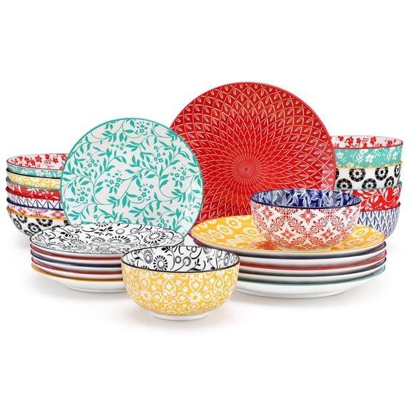 Selene Plates And Set For 6 24 Pieces Dinnerware Sets Mircowave Dishwasher Safe Dishes Porcelain Muted