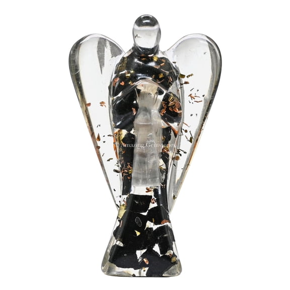 Selenite Black Tourmaline Orgone Guardian Angel with Orgonite Layer and Natural Crystal for Healing Gift (2 Inch)