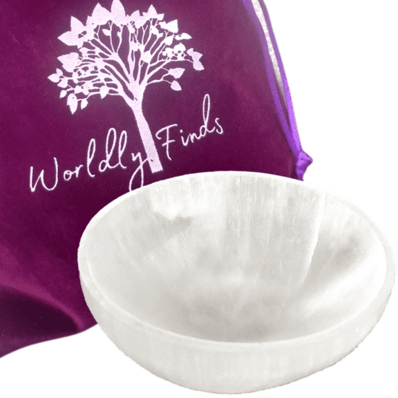 Selenite Bowl, Crystal Smudge Bowl 4" Polished, Hand-Carved in Morocco, Crystal Charging Bowl