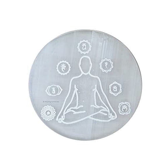 Selenite Charging Plate, Buddha Yoga Engraved Crystal Charging Plate