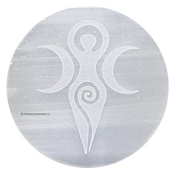 Selenite Charging Plate, Goddess Angel Engraved Crystal Charging Plate - 3" Inches