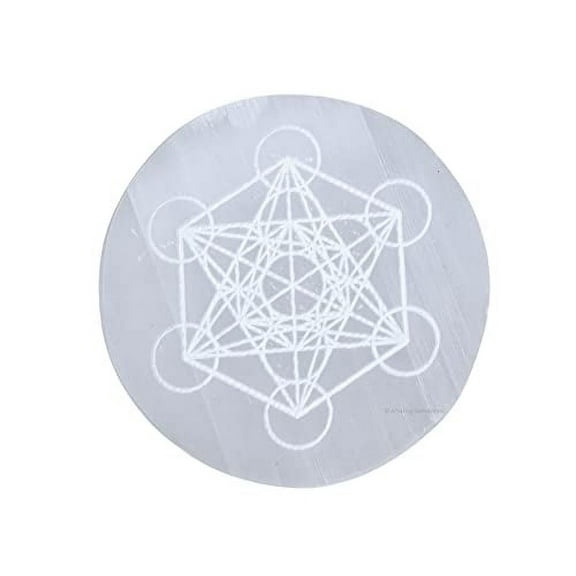 Selenite Charging Plate, Metatron Cube Emgraved Crystal Charging Plate