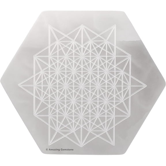 Selenite Crystal Charging Plate For Crystals And Healing Stones - Hexagon Star FOL (4 Inch)