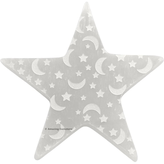 Selenite Crystal Charging Plate For Crystals And Healing Stones - Star (Moon & Star) (4 Inch)