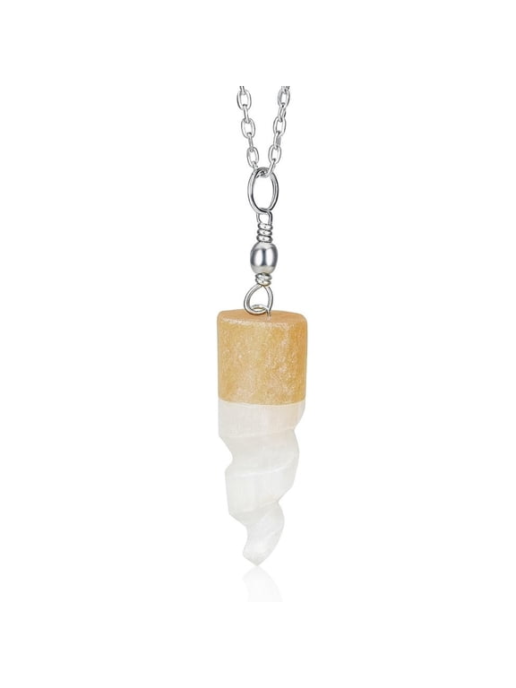 Selenite Crystal Pendant Necklace Healing Crystals & Stones for Energy Healing & Spiritual Protection Natural Stone Necklace with 1820" Adjustable Stainless Steel Chain (Dual Color Spiral Point)