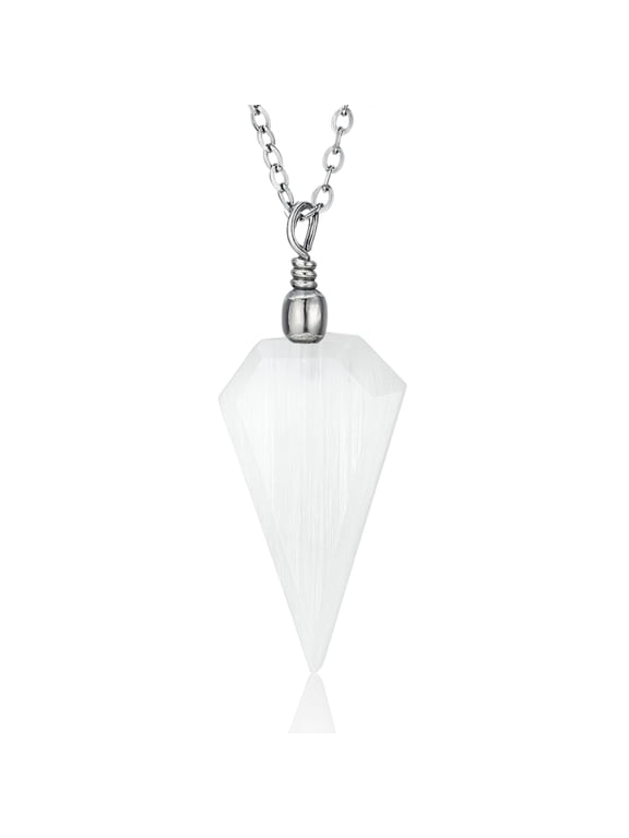 Selenite Crystal Pendant Necklace Healing Crystals & Stones for Energy Healing & Spiritual Protection Natural Stone Necklace with 1820" Adjustable Stainless Steel Chain (Flat Point)