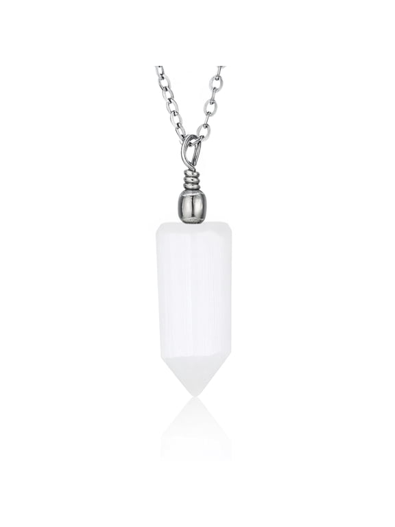 Selenite Crystal Pendant Necklace Healing Crystals & Stones for Energy Healing & Spiritual Protection Natural Stone Necklace with 1820" Adjustable Stainless Steel Chain (Hexagonal Point)