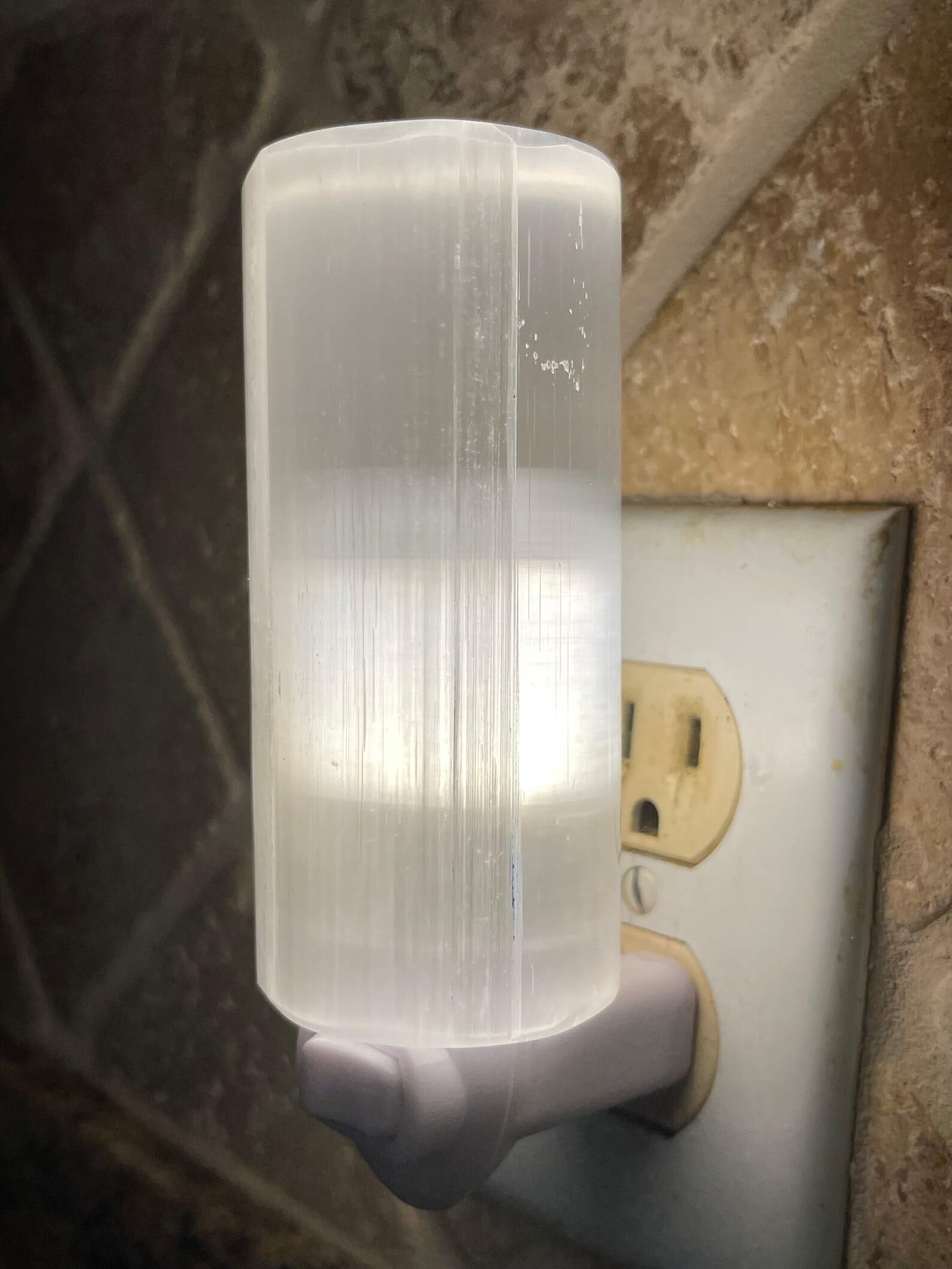 Selenite Cylinder Night Light, Selenite Crystal Nightlight Plugin, Selenite Polished Cylinder Harmonizer (1 Night Light)