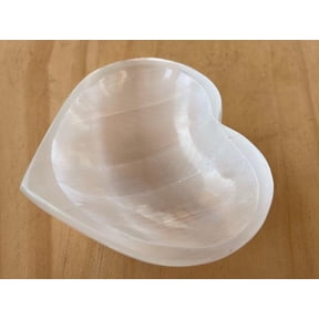 Selenite Heart Bowl, Gemstone Carved Selenite Crystal (4")