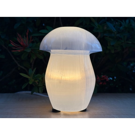 Selenite Mushroom Lamp 6" Natural White Crystal Healing Lamp for Bedroom, Living Room, Nightstand & Desk Dcor