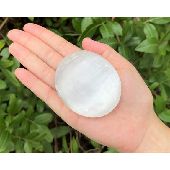 Selenite Palm Worry Stone 2.5" Soap Stone Shape Oval Crystal Gemstone