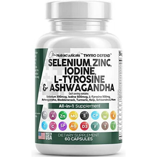 Selenium 300mcg Zinc 50mg Iodine 500mcg L Tyrosine 500mg Ashwagandha