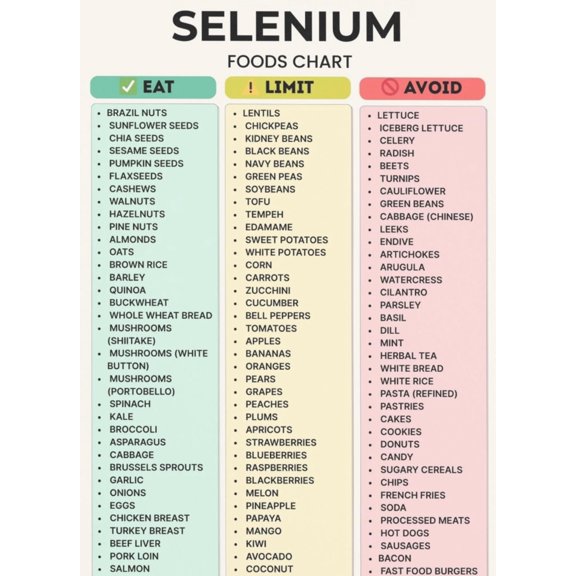 Selenium Food Chart Nutritional Reference Poster, High Selenium Source Poster