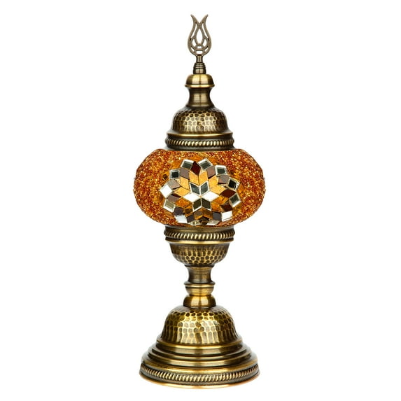 Selenly 14.5" Handcrafted Turkish Mosaic Lamp, 4.72" Colorful Stained Glass, Moroccan Decor, Vintage Style, Table & Bedside Light - Brown