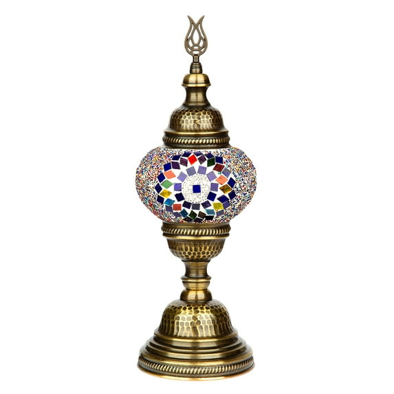 Selenly 14.5" Handcrafted Turkish Mosaic Lamp, 4.72" Colorful Stained Glass, Moroccan Decor, Vintage Style, Table & Bedside Light - Mix