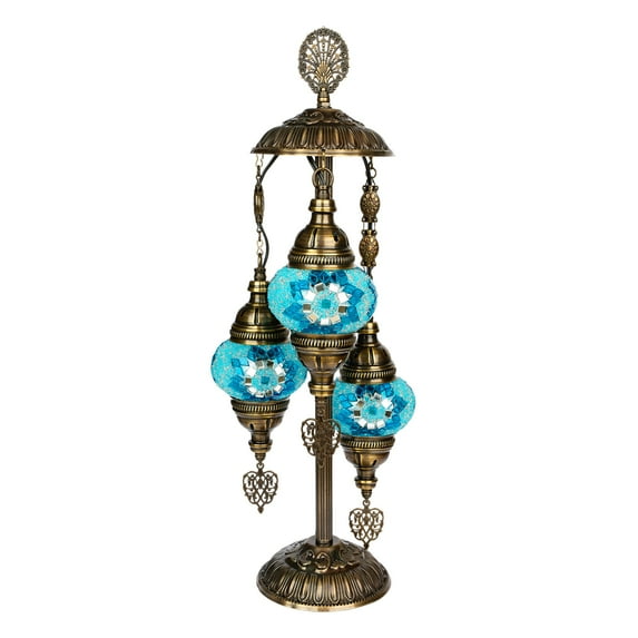 Selenly 19.3" Handcrafted Turkish Mosaic Lamp, 3 x 3.93 Colorful Stained Glass, Moroccan Decor, Vintage Style, Table & Bedside Light, Lambader - Blue