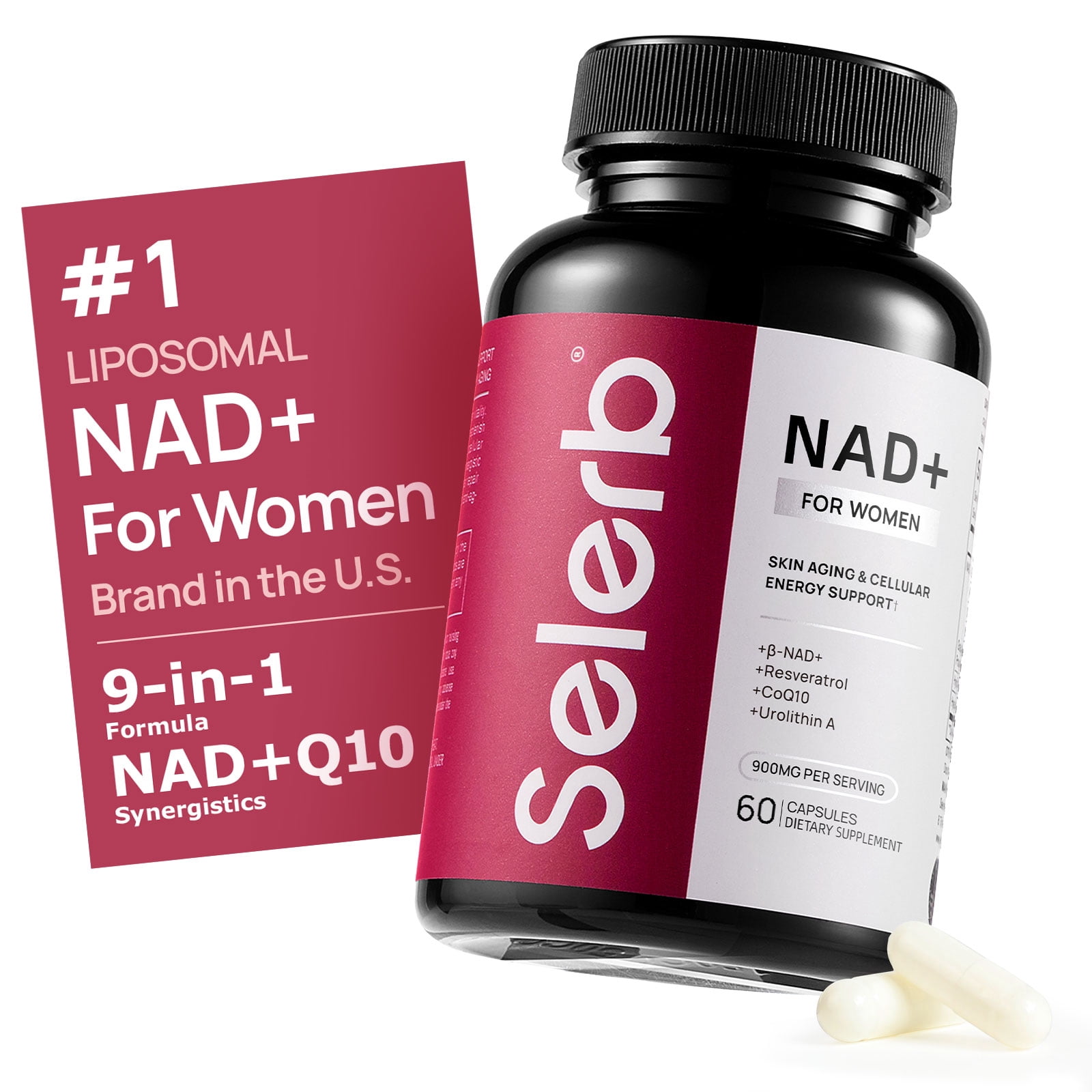 Selerb NAD+ Supplement for Women with -NAD+, CoQ10&Resveratrol - Supports  Cellular Renewal, Energy & Skin Health - 60 Capsules Advanced - Walmart.com
