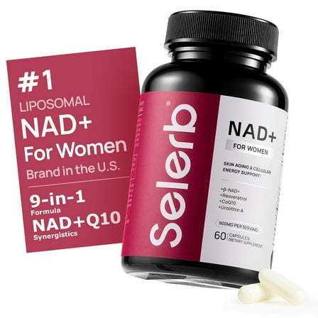 Selerb NAD+ Supplement for Women with β-NAD+, CoQ10&Resveratrol -  Supports Cellular Renewal, Energy & Skin Health - 60 Capsules Advanced