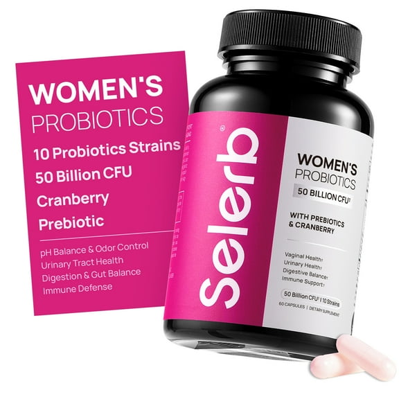 Selerb Vaginal Probiotics for Women - 50 Billion CFU with Cranberry Prebiotics and Probiotics for Women pH Balance Urinary Immune & Digestive Health 60 Capsules