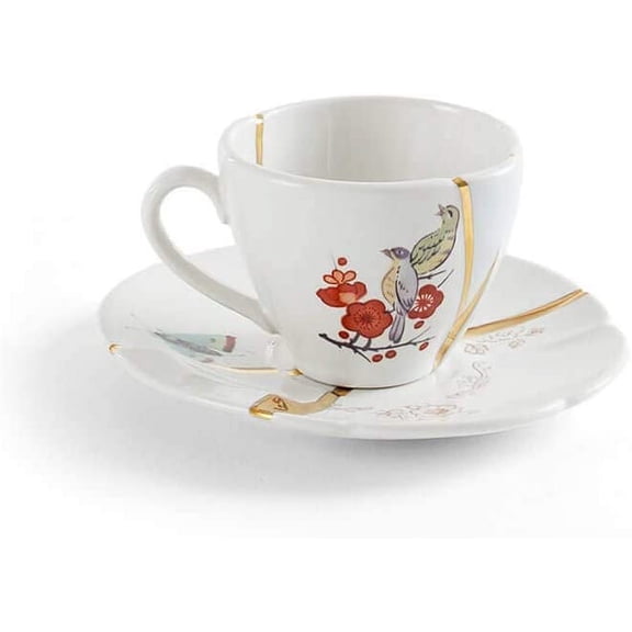 Seletti Kintsugi Coffee Cup with Saucer in Porcelain and 24 Carat Gold mod. 2
