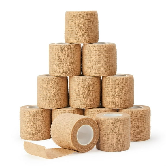 Self Adherent Cohesive Bandages Wrap 12Packs,2 Inches X 5 Yards,Non-Woven Self Adhesive Athletic Sports wrap Tape,Vet Wrap Bandages Tape,for Thumb Finger Wrist Ankle (Beige)