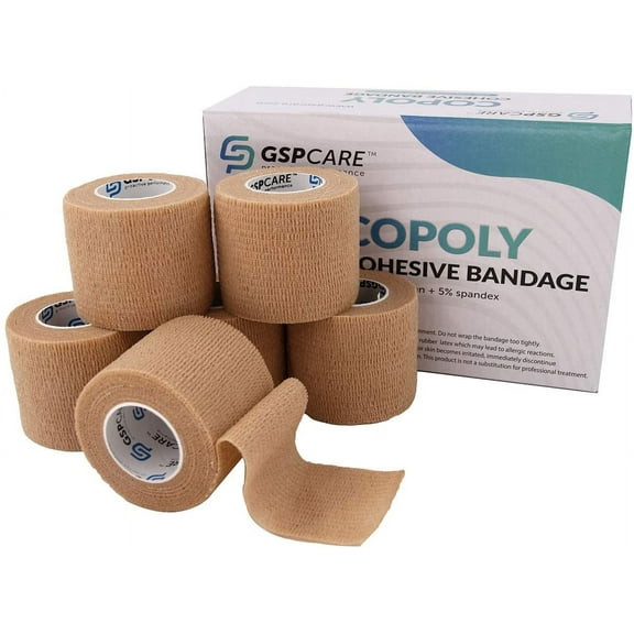 Self Adherent Cohesive Bandages Wrap 6 Count 2" x 5 Yards, Medical Tape, Adhesive Flexible Breathable First Aid Non Woven Rolls, Stretch Athletic, Ankle Sprains & Swelling, Sports